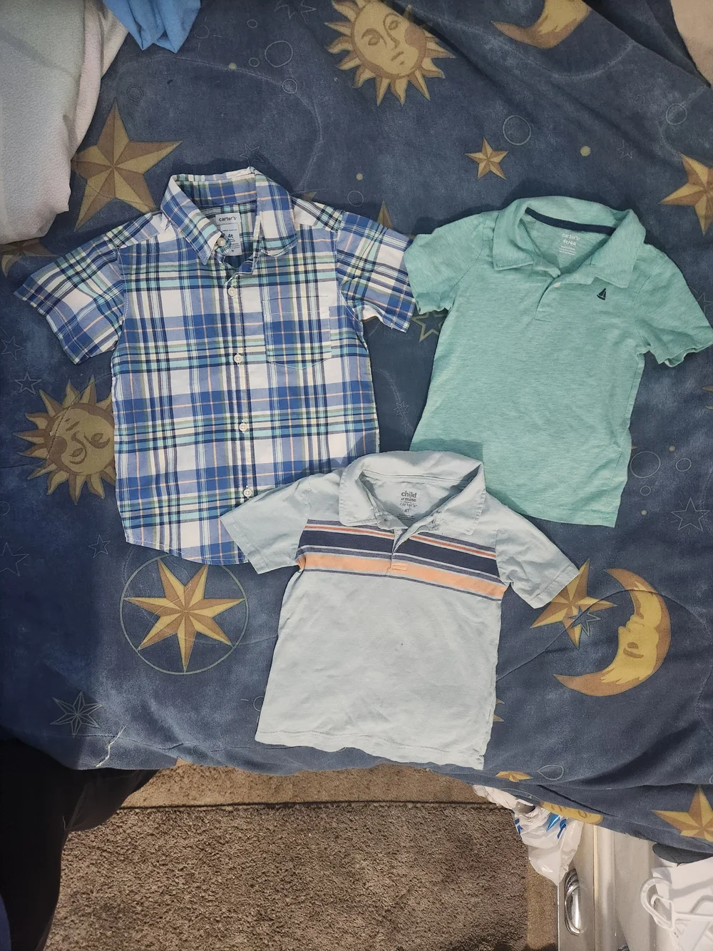 3-Set Boys Casual Shirts - Plaid Blue, Mint Green & Light Blue
